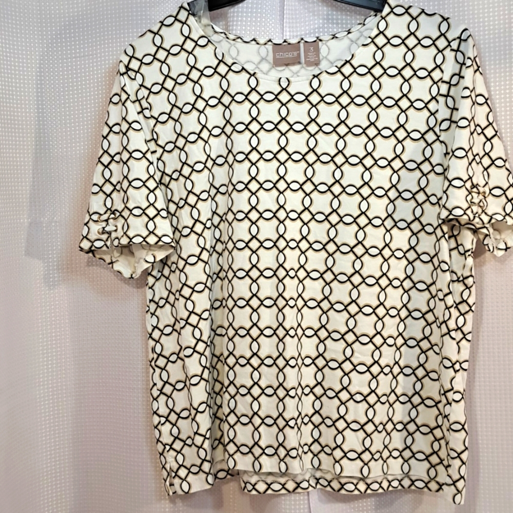 3/$25 Chicos Sz 3 (XL)Top Black & Gold on White, EUC!